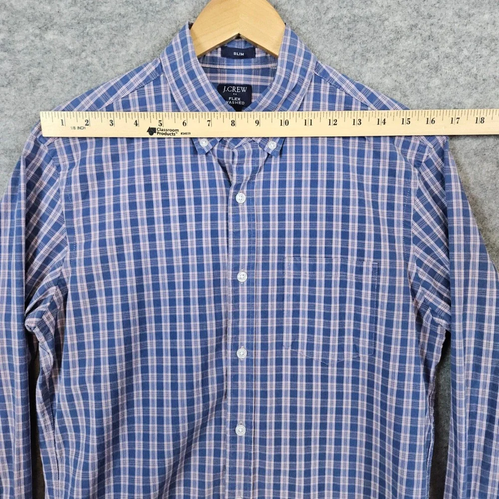 J Crew Men's‎ Flex Washed Slim Fit Dress Shirt Size M Blue & Pink Checks Preppy